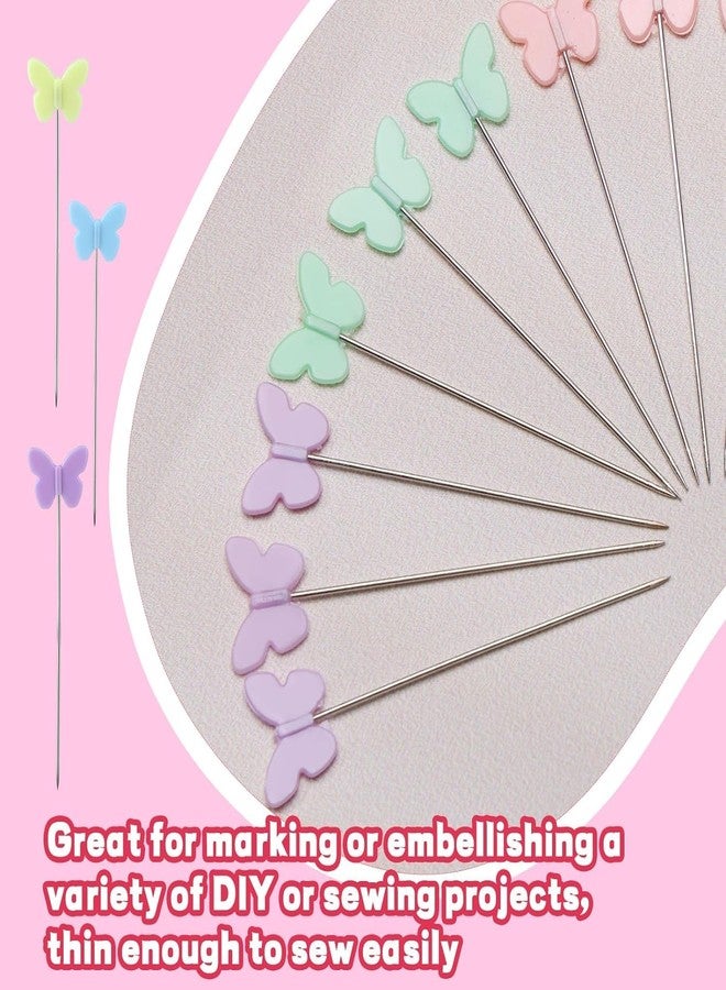 GEMSY مجموعة دبابيس Gemsy - دبابيس خياطة متعددة الرؤوس، مستلزمات خياطة أساسية، دبابيس ملابس من الفولاذ المقاوم للصدأ، دبابيس خياطة يدوية، دبابيس ملابس مقاومة للصدأ، ملحقات خياطة، دبوس قماش مستقيم (فراشة) - Image 4